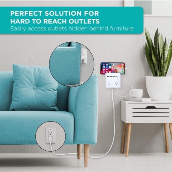 ihome Multi Plug Outlet,fast Charger 2 Outlet/4 USB/6 Feet Magnetic Back (B-10) - Picture 2 of 6